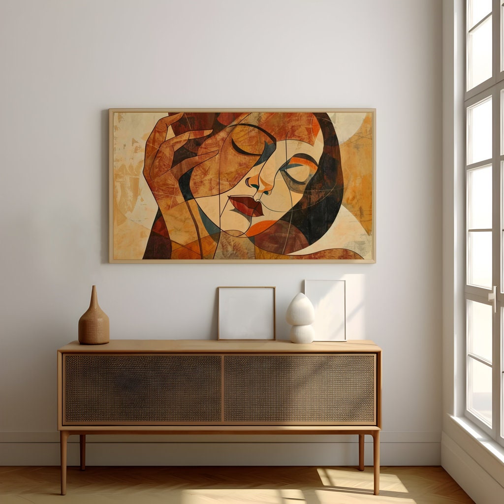 The Earth Mother: Warm, Earthy Cubist Woman Portrait | Modern & Abstract Wall Decor