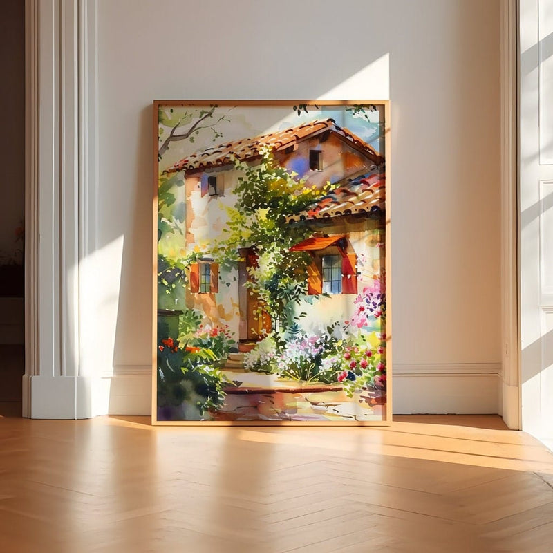 Rustic Cottage Art - Idyllic Garden Artwork | Peaceful Farmhouse Decor & Earth Tone Wall Art