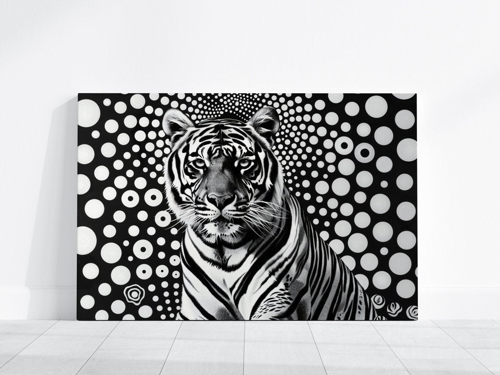 Tiger Gaze Intensity Against Abstract Polka Dots Interactive Wall Art