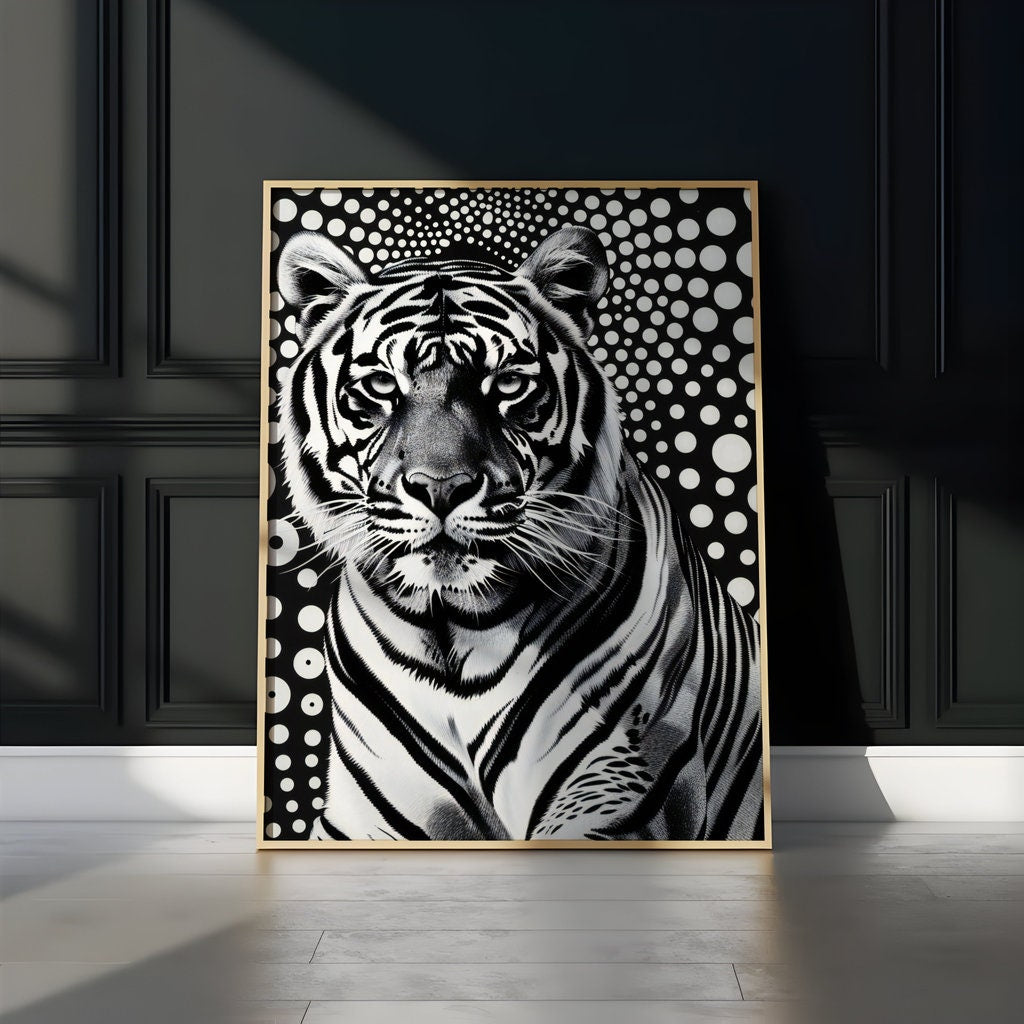 Tiger Gaze Intensity Against Abstract Polka Dots Interactive Wall Art