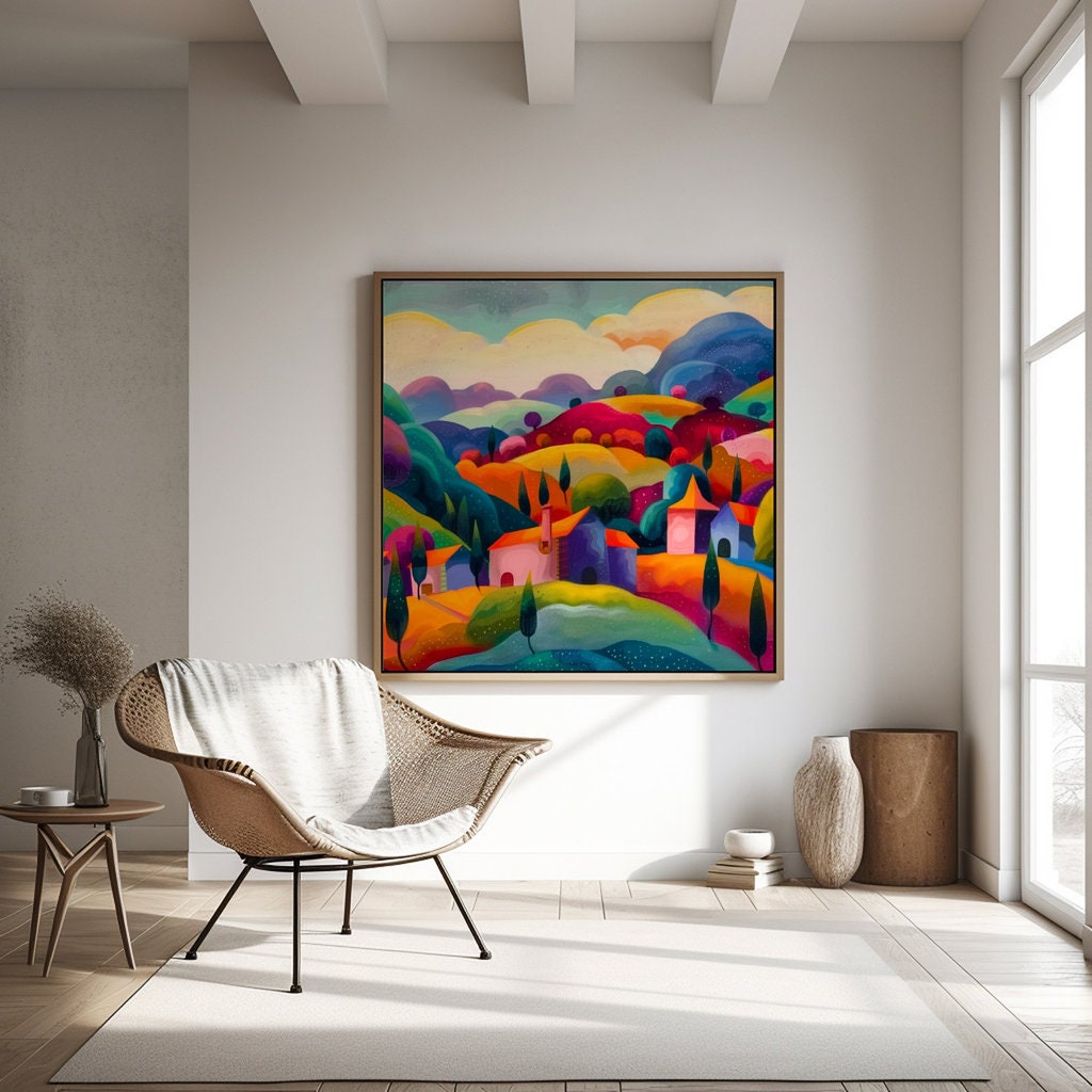 The Storybook Village: Whimsical & Colorful Fantasy Art | Enchanting & Cheerful Wall Decor