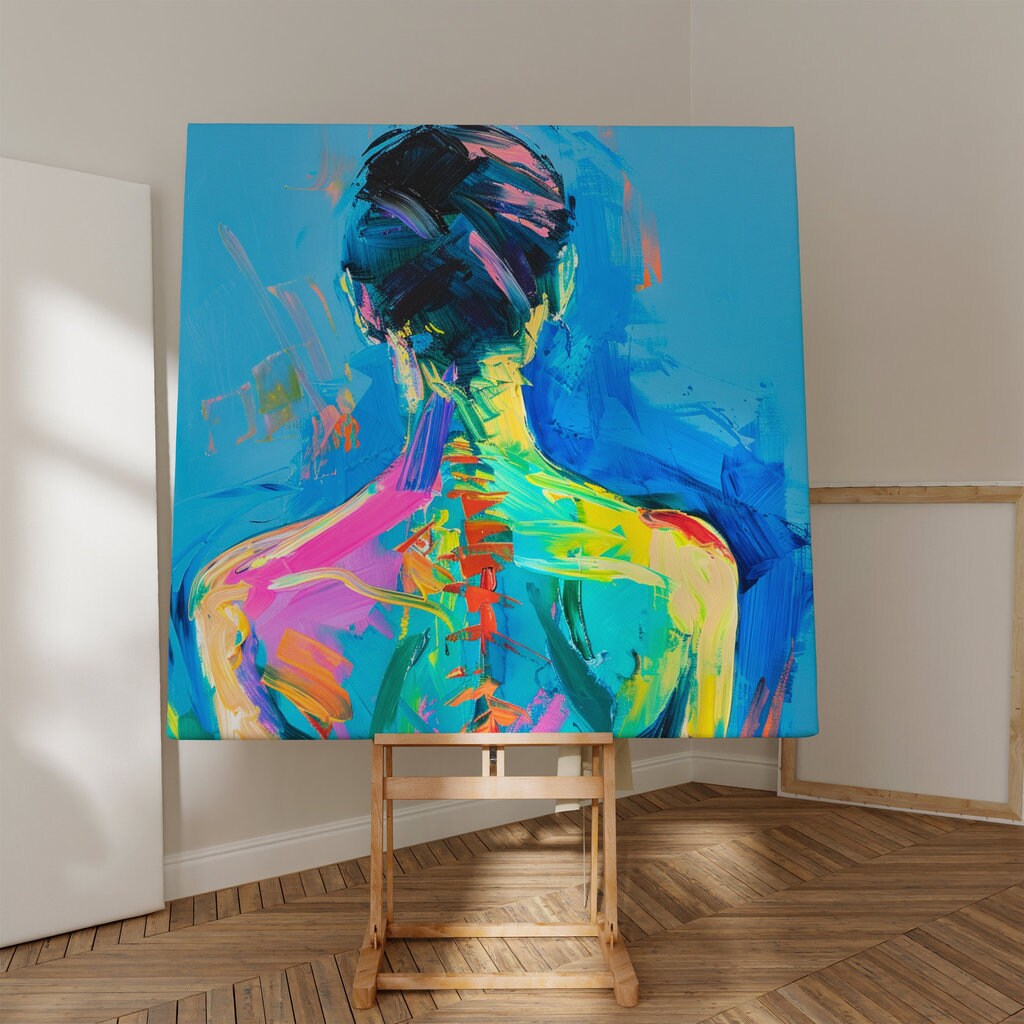 The Turn: Elegant Woman's Back Impasto Art | Modern & Expressive Blue Wall Decor