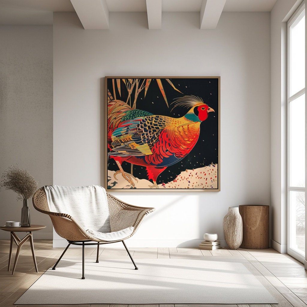 Golden Pheasant Majesty Traditional Japanese Interactive Wall Art