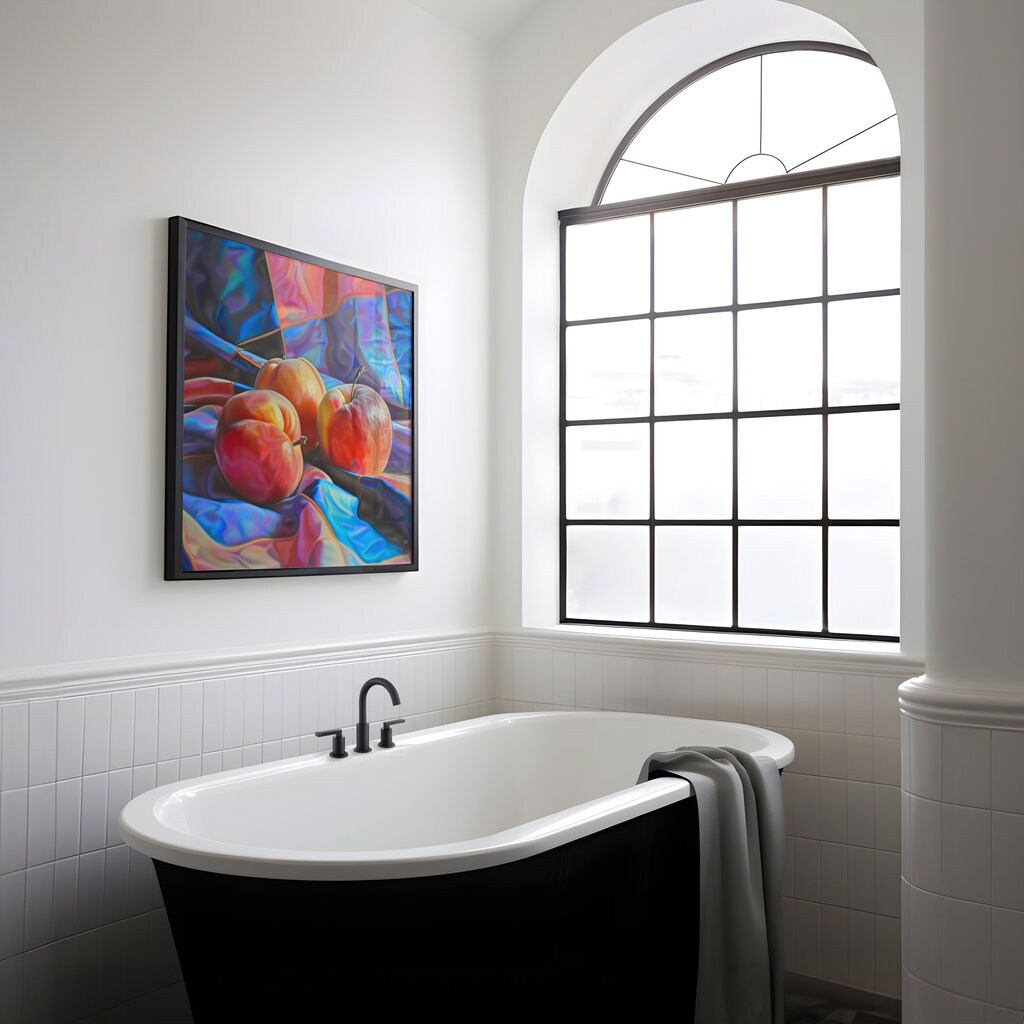 Summer's Blush: Hyperrealistic Peach Still Life | Vibrant & Luscious Fruit Wall Art