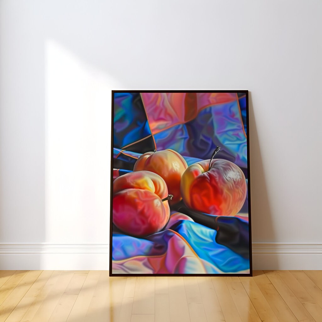 Summer's Blush: Hyperrealistic Peach Still Life | Vibrant & Luscious Fruit Wall Art