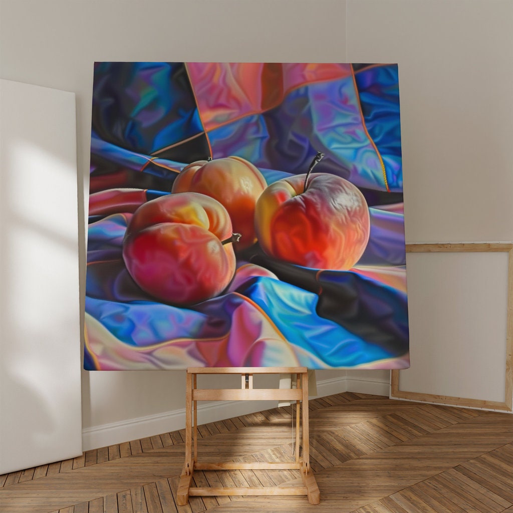 Summer's Blush: Hyperrealistic Peach Still Life | Vibrant & Luscious Fruit Wall Art