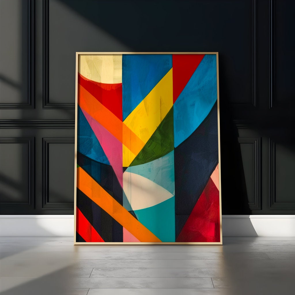 Dynamic Geometry Abstract Composition Geometric Shapes in Vibrant Colors Interactive Wall Art