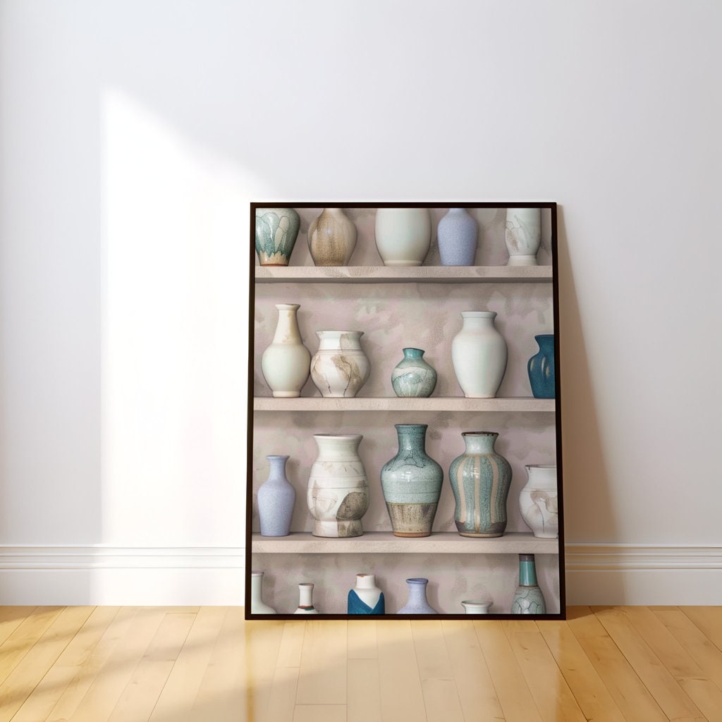 Ceramic Harmony: Modern Artisan Vase Still Life | Elegant & Serene Wall Decor