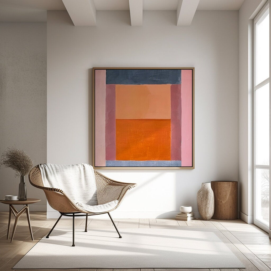 Muted Geometric Harmony Abstract Squares Interactive Wall Art