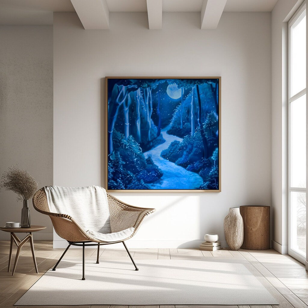 Moonlit Enchantment: Glowing Mushroom Forest Path | Fantasy & Whimsical Wall Art