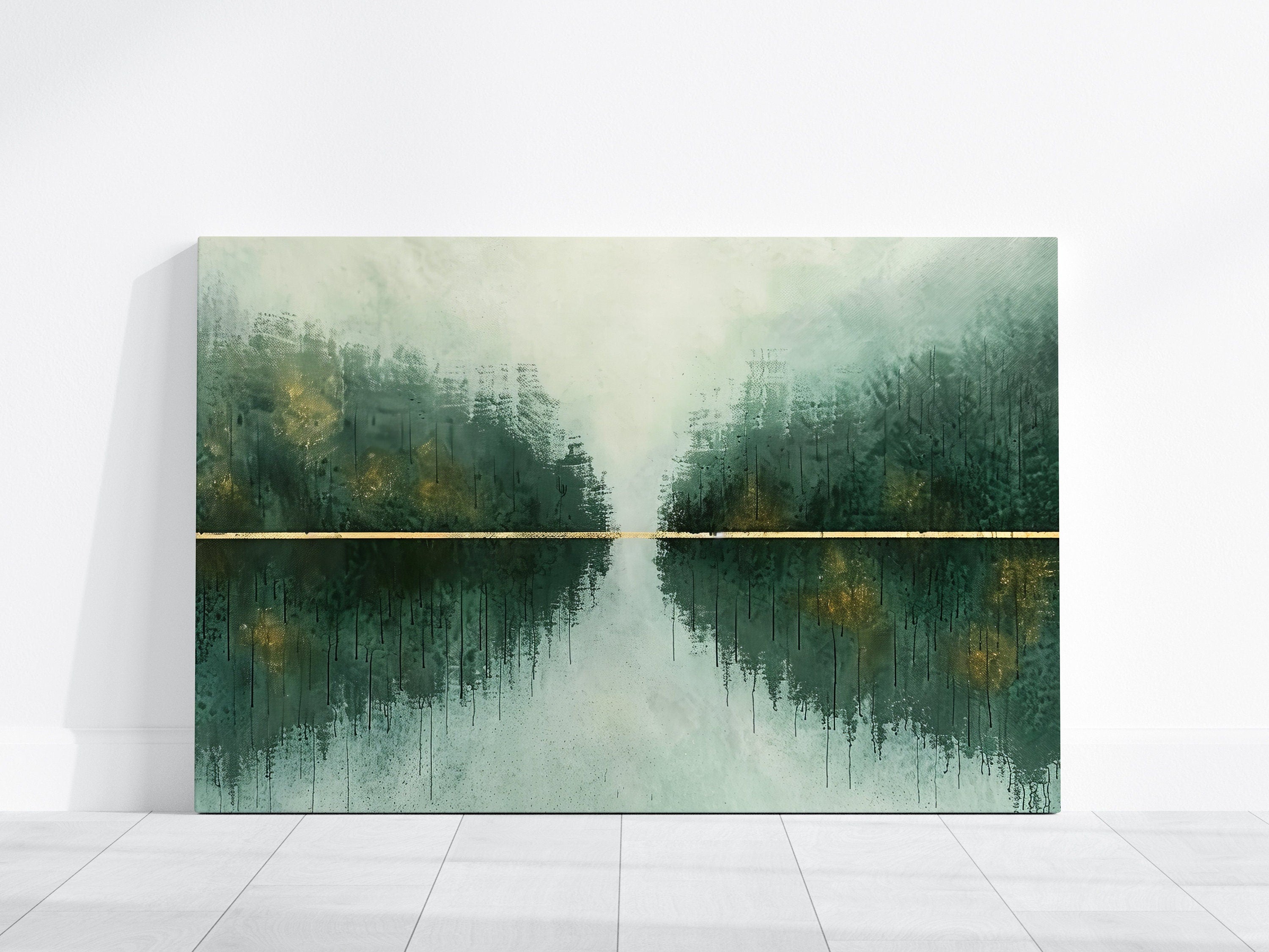 Horizon of Gold Abstract Landscape in Green and Gold Interactive Wall Art