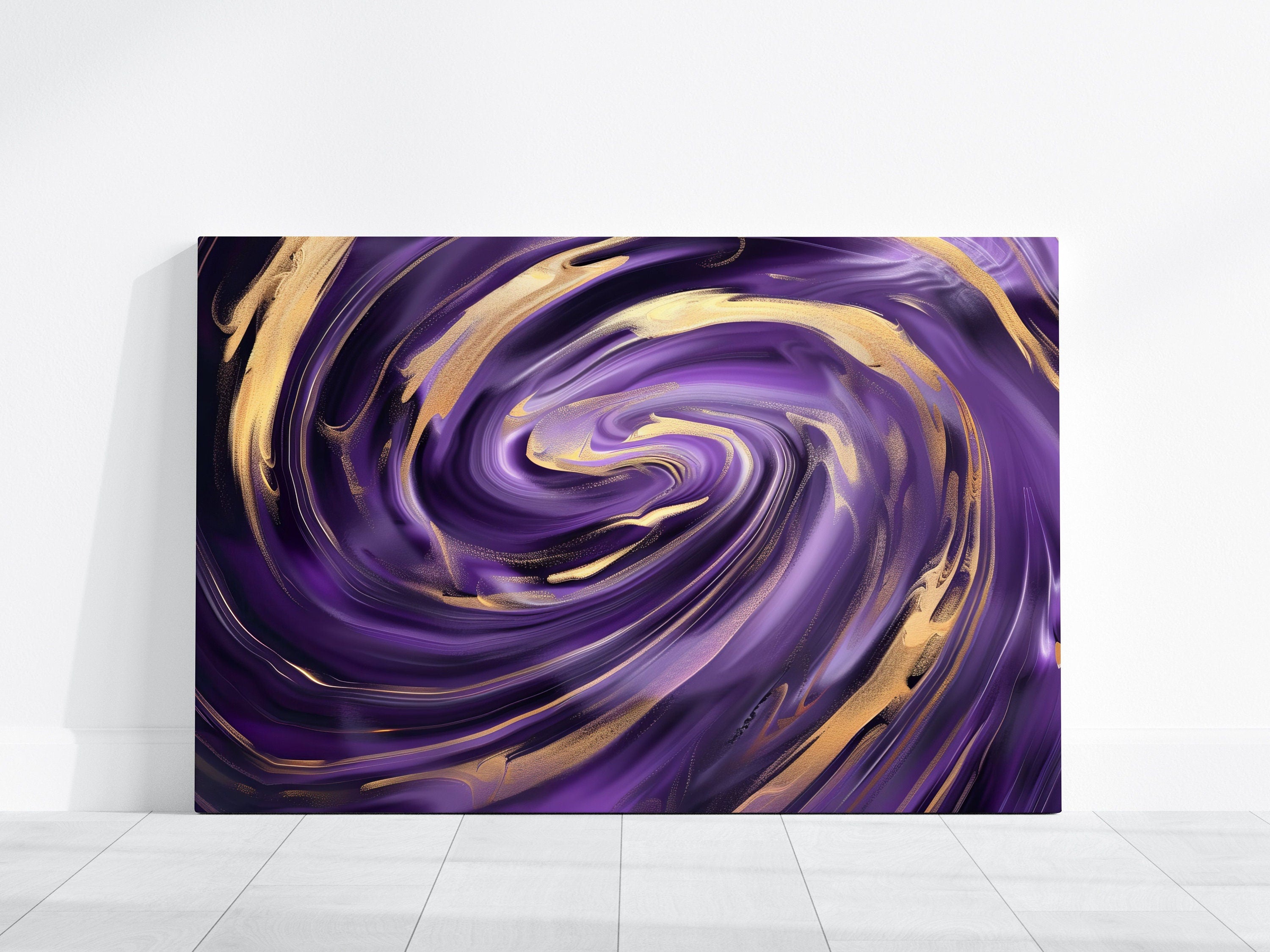 Ethereal Whirl in Purple and Gold Illustrations Interactive Wall Art