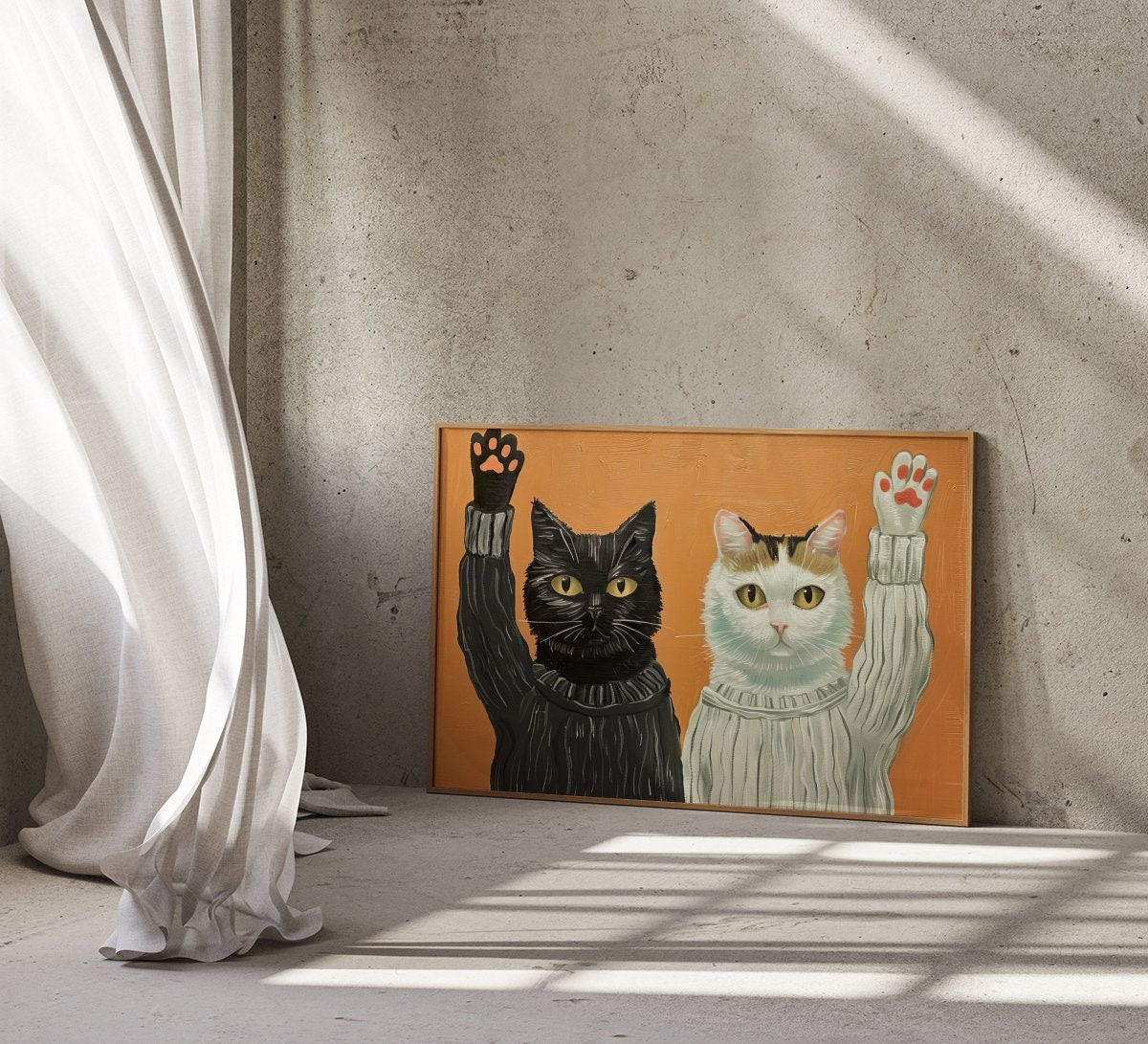 Feline Friends in Sweaters A Warm Welcome Interactive Wall Art