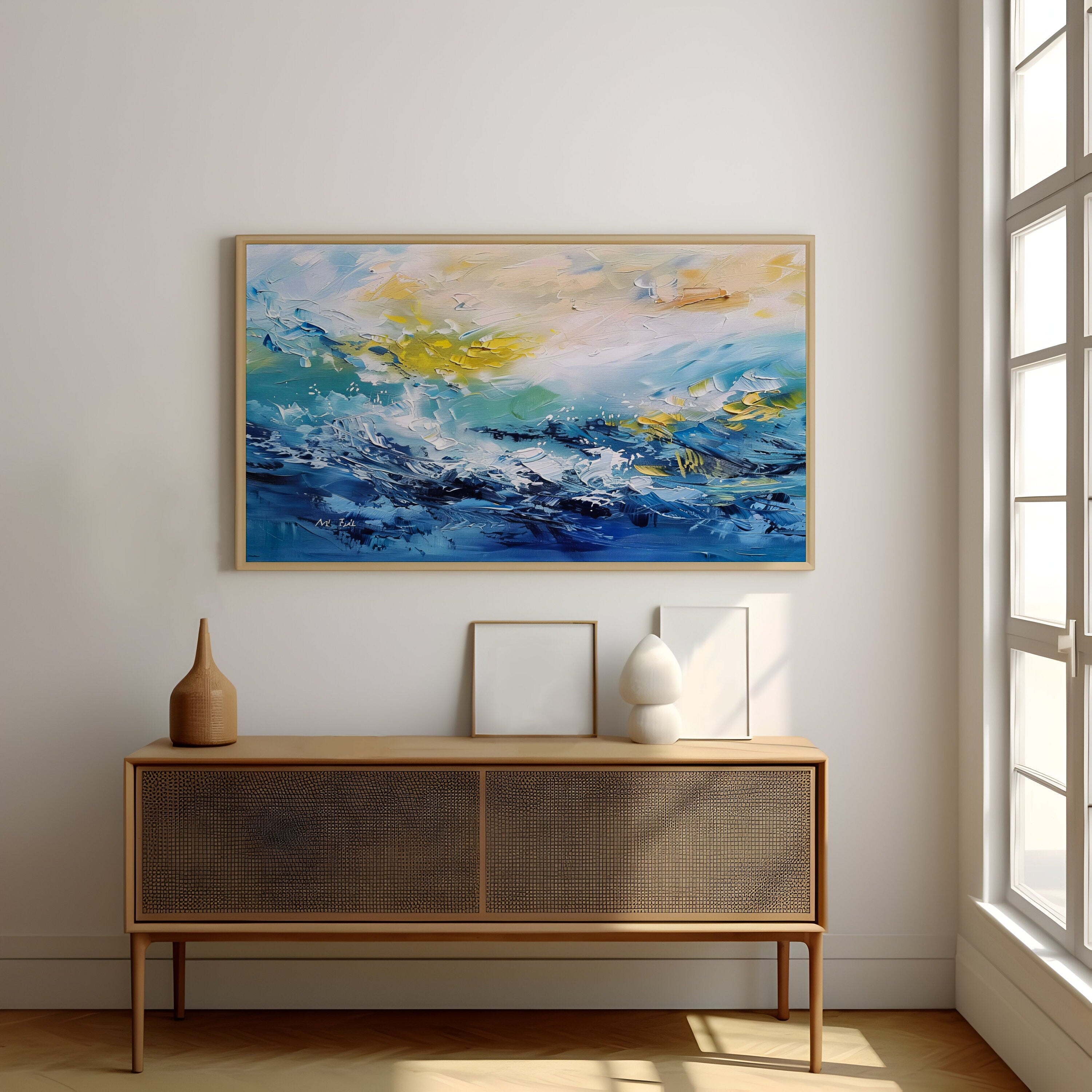 Ocean's Symphony: Impressionist Crashing Waves Art | Vibrant & Energetic Seascape Decor
