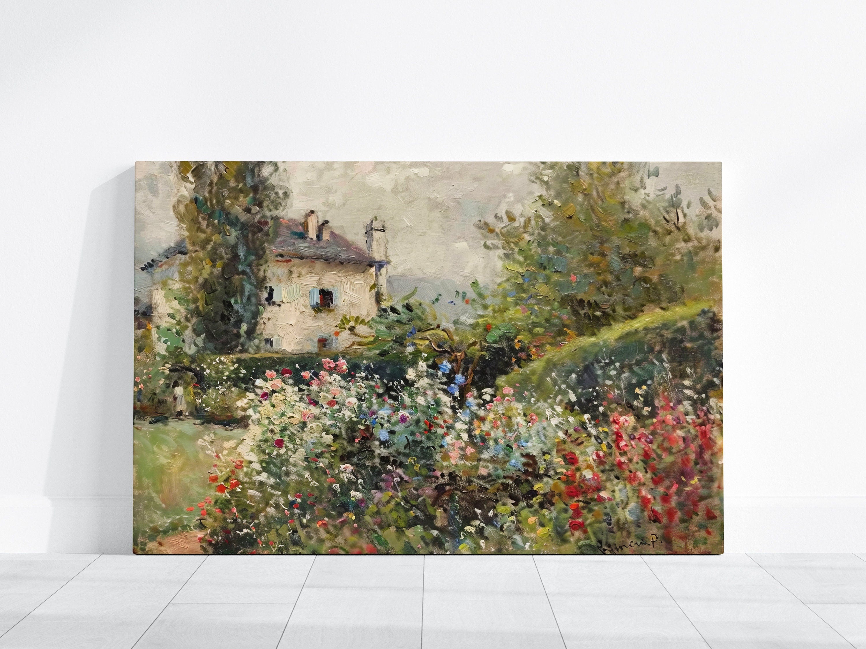 Blossoming Haven Impressionistic Cottage in Bloom Interactive Wall Art