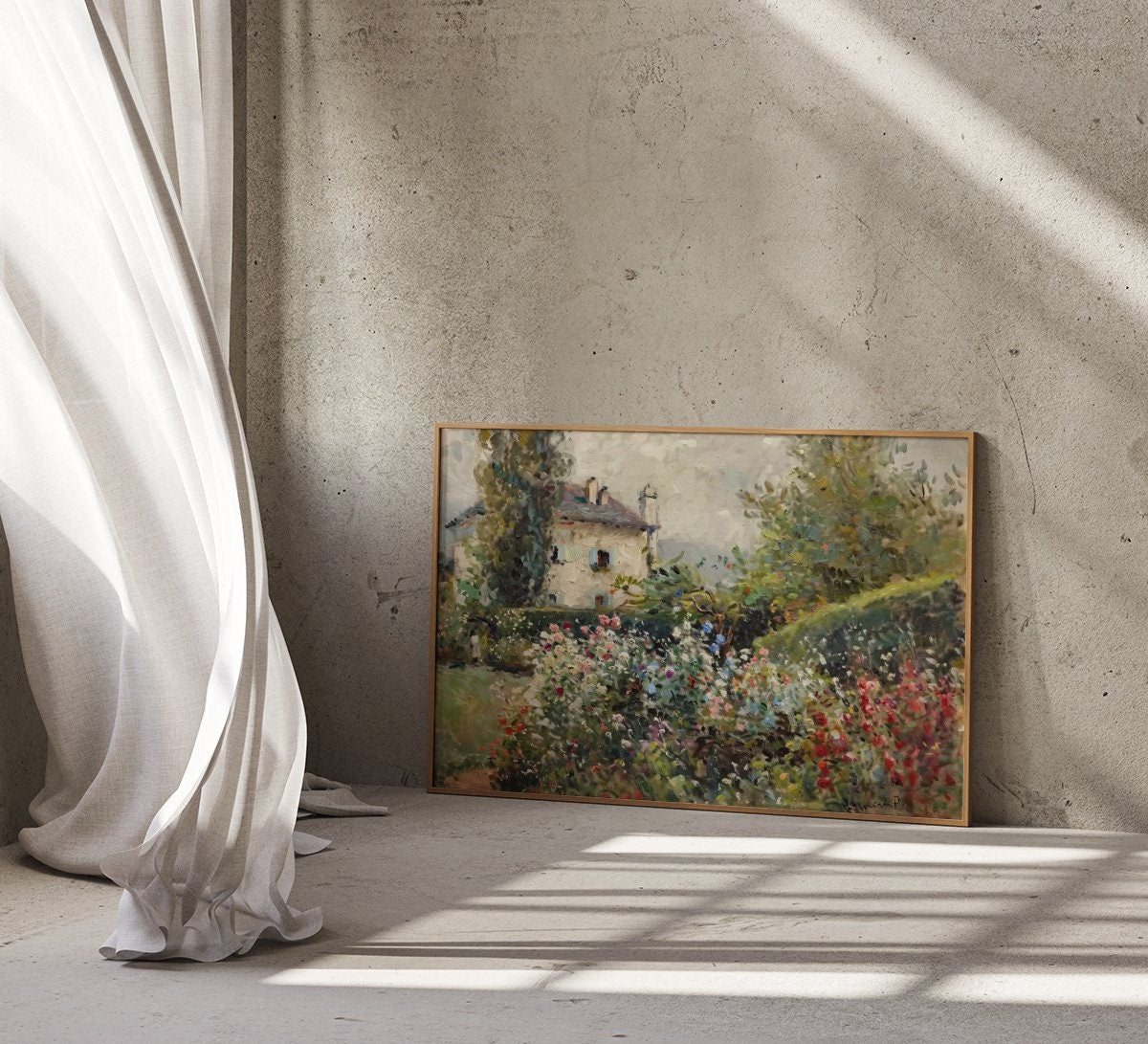 Blossoming Haven Impressionistic Cottage in Bloom Interactive Wall Art