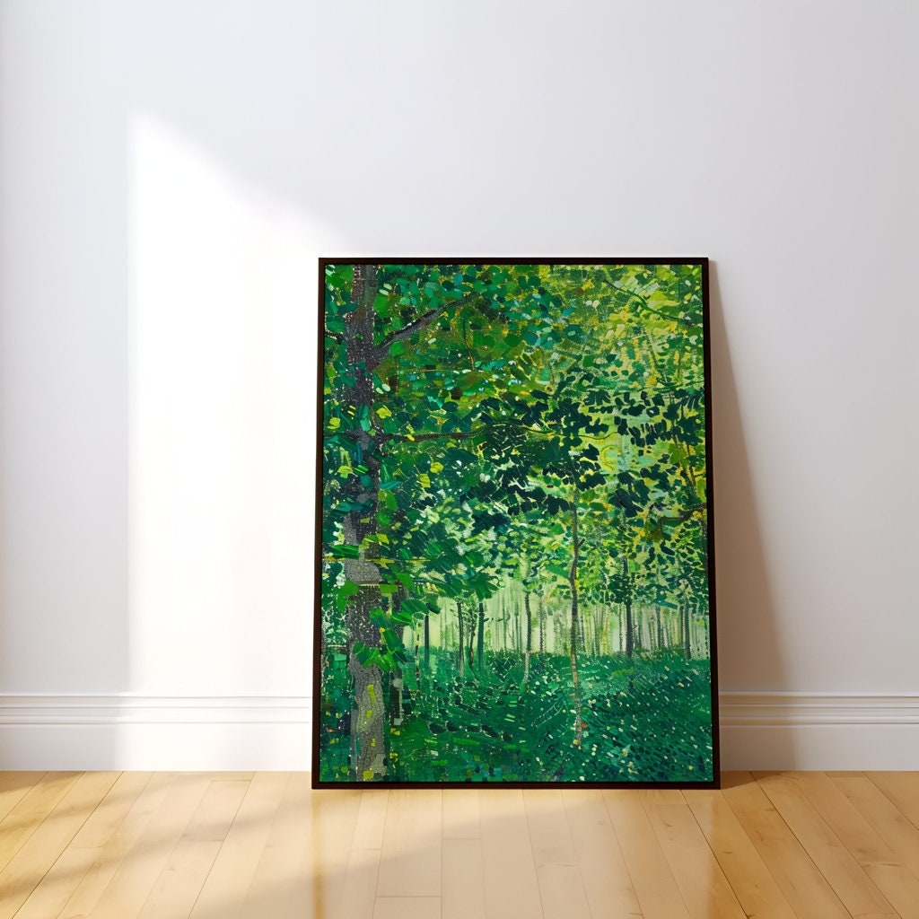 Dappled Serenity Impressionist Forest with Sunlit Glimpses Interactive Wall Art