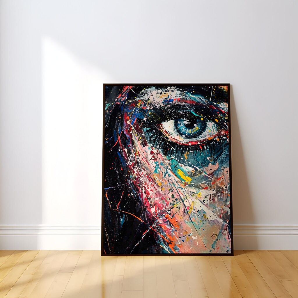 Expressive Gaze Colorful Impasto Oil Painting of a Woman's Eye Interactive Wall Art