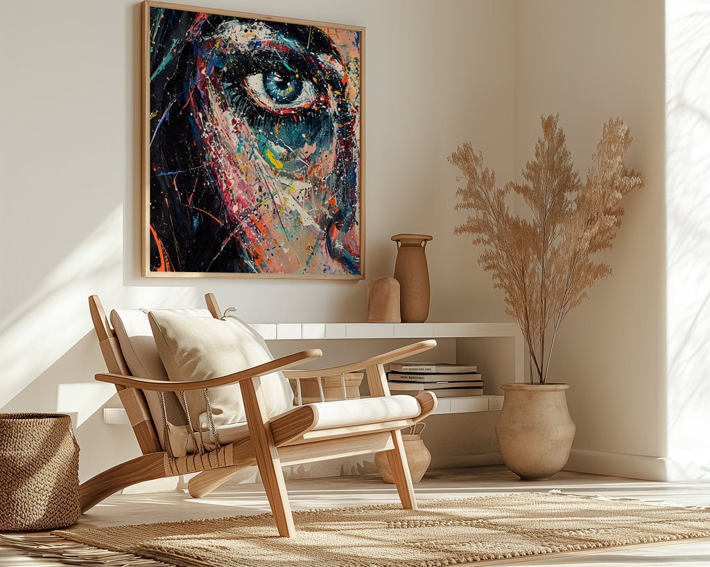 Expressive Gaze Colorful Impasto Oil Painting of a Woman's Eye Interactive Wall Art