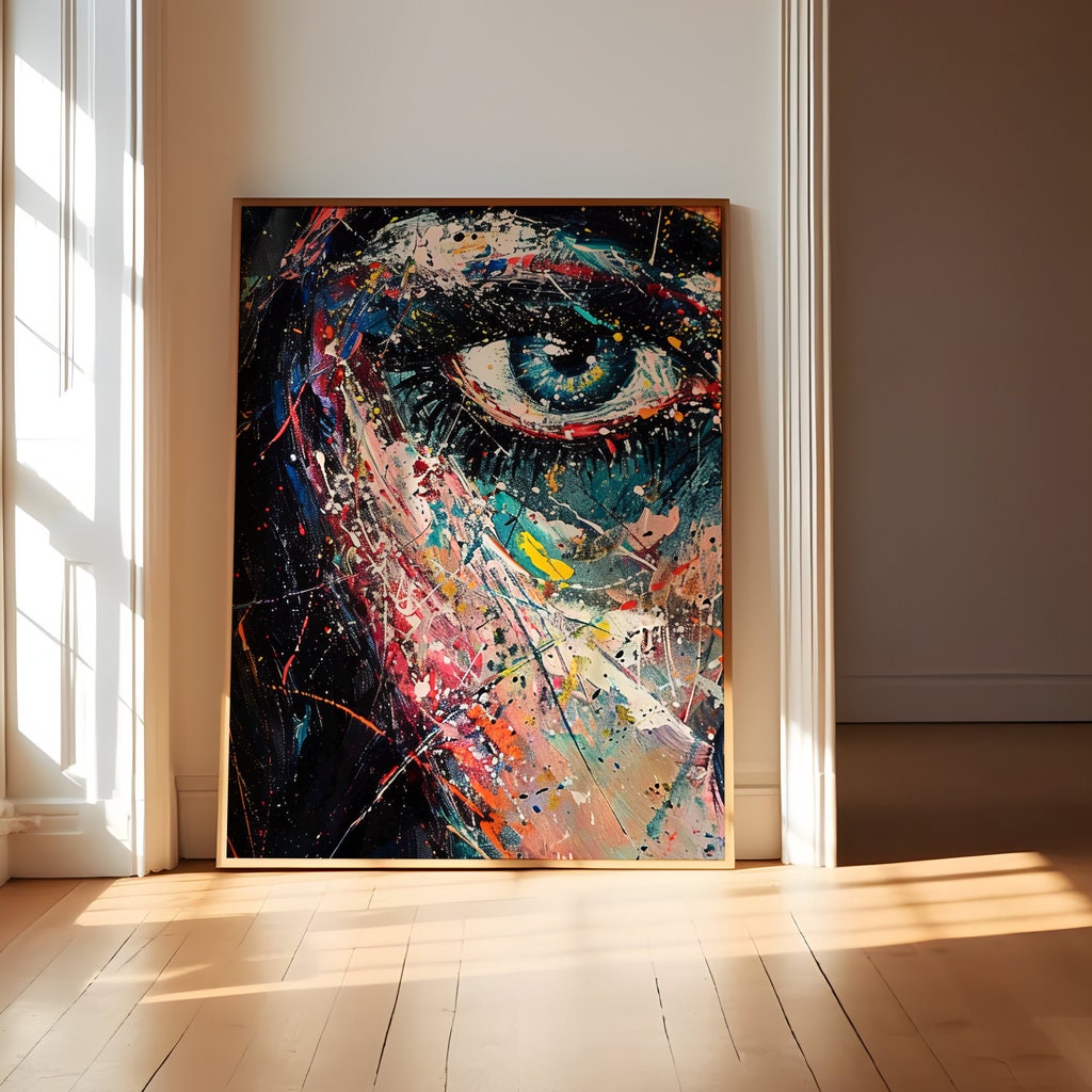 Expressive Gaze Colorful Impasto Oil Painting of a Woman's Eye Interactive Wall Art