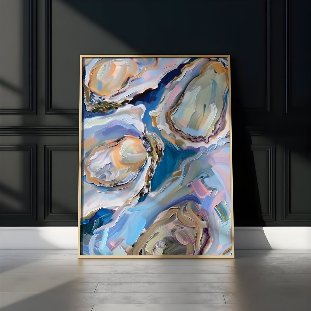 Oyster Delight: Vibrant Impasto Culinary Art | Modern Coastal & Kitchen Wall Decor