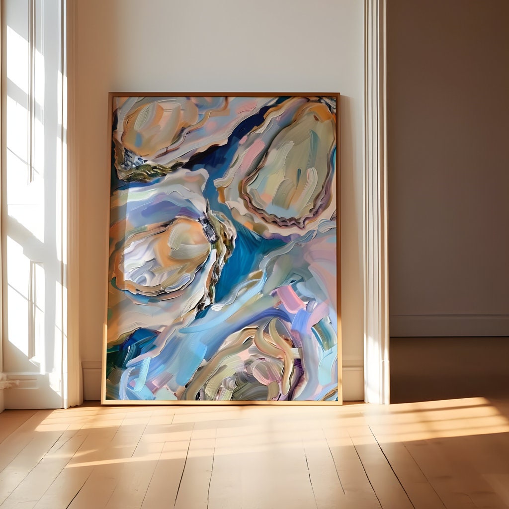 Oyster Delight: Vibrant Impasto Culinary Art | Modern Coastal & Kitchen Wall Decor