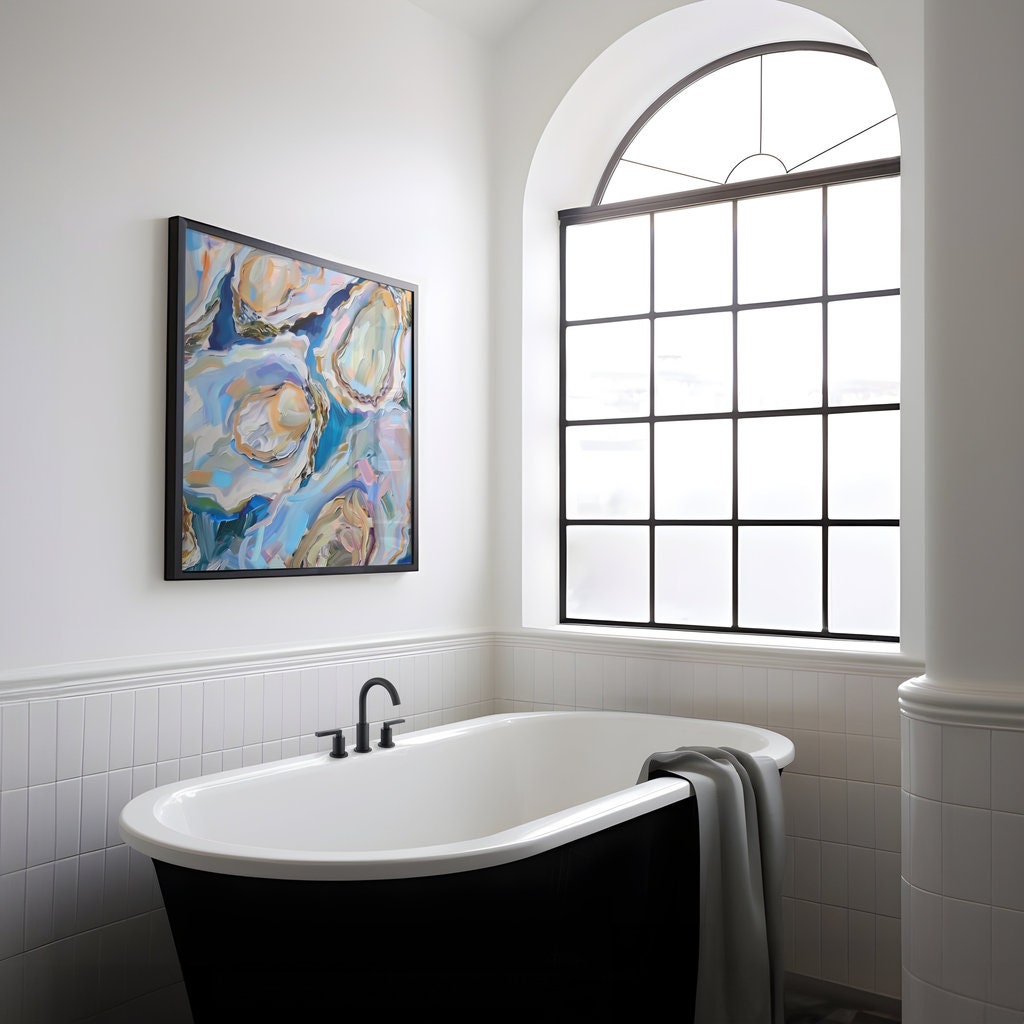 Oyster Delight: Vibrant Impasto Culinary Art | Modern Coastal & Kitchen Wall Decor