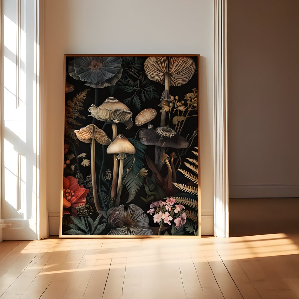 Enchanted Fungi Hyperrealistic Botanical Illustration Interactive Wall Art