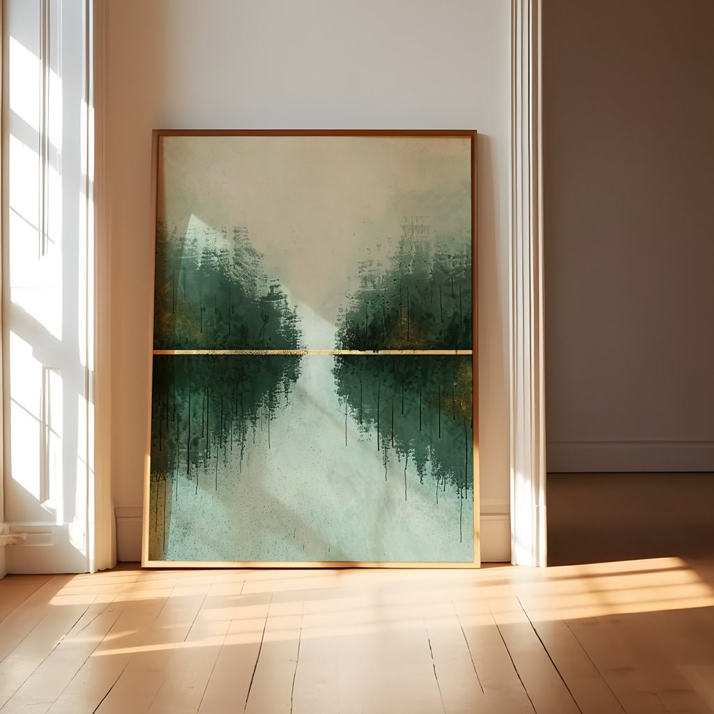 Horizon of Gold Abstract Landscape in Green and Gold Interactive Wall Art