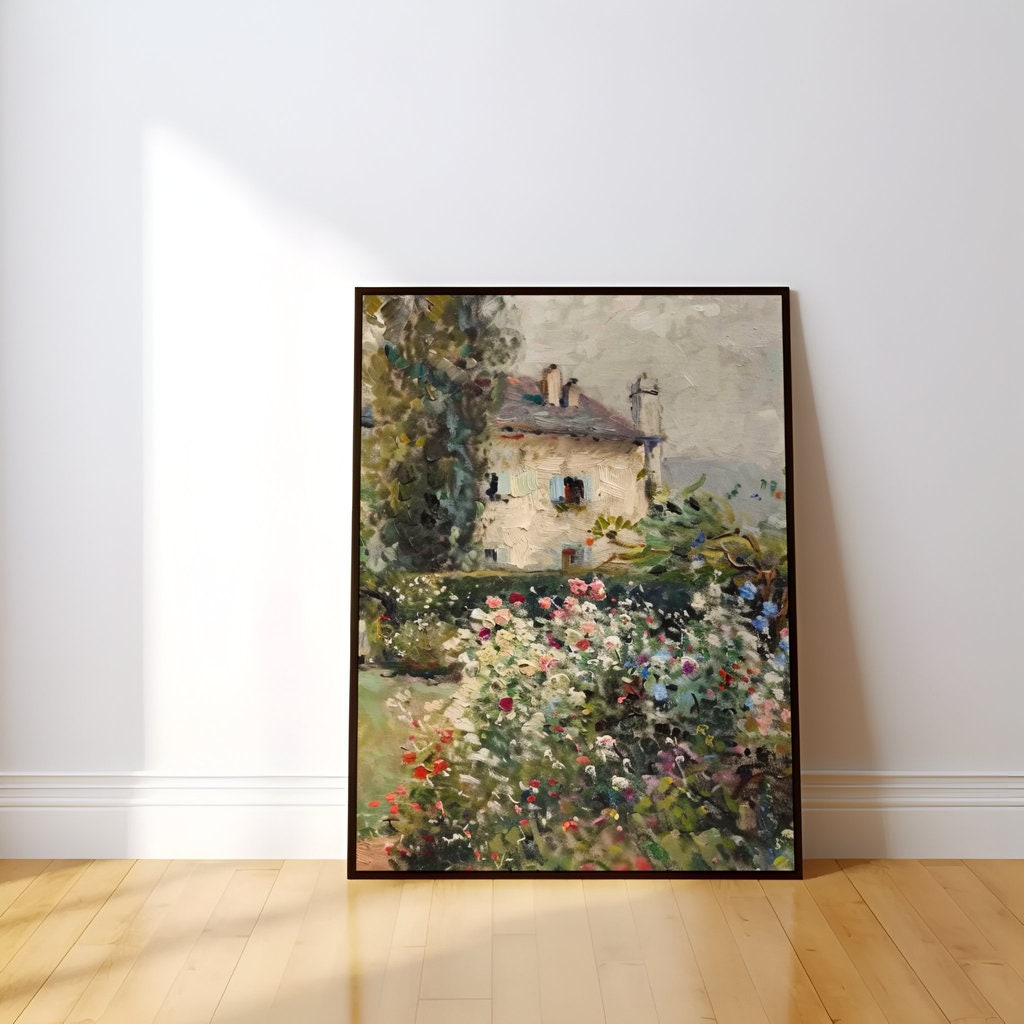 Blossoming Haven Impressionistic Cottage in Bloom Interactive Wall Art