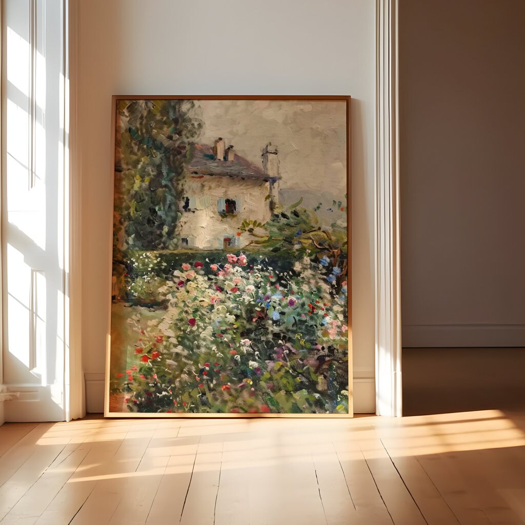 Blossoming Haven Impressionistic Cottage in Bloom Interactive Wall Art