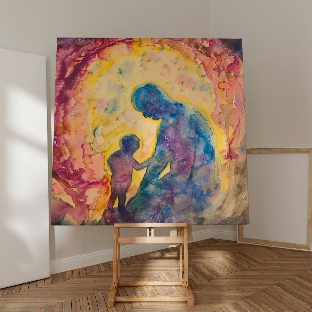 The Eternal Bond: Father and Son Silhouette Watercolor | Heartfelt & Modern Family Wall Art