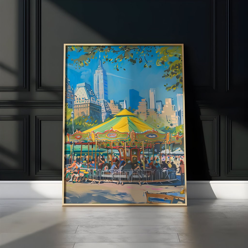 The Urban Carousel: Impressionist City Park Painting | Whimsical & Vibrant Wall Art