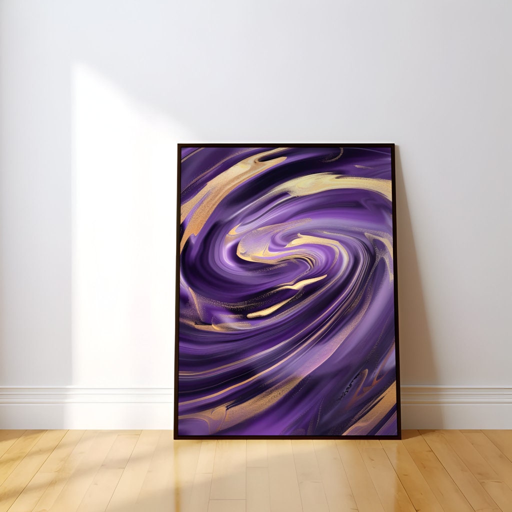 Ethereal Whirl in Purple and Gold Illustrations Interactive Wall Art