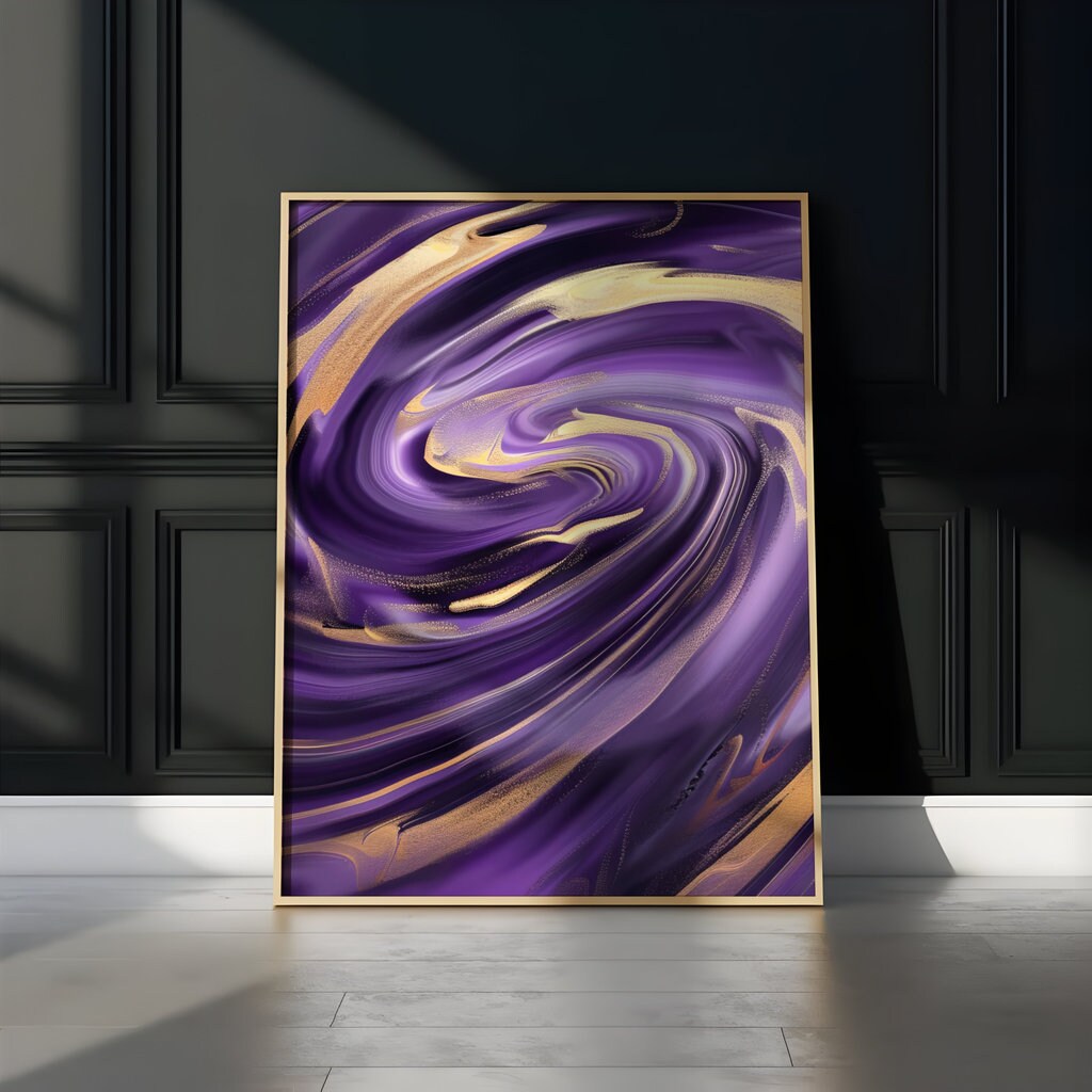 Ethereal Whirl in Purple and Gold Illustrations Interactive Wall Art