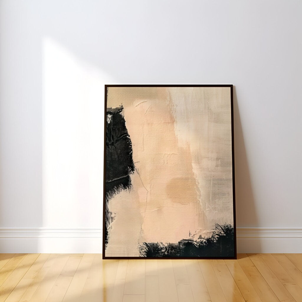 Whispered Shadows Minimalist Abstract in Black and Beige Interactive Wall Art