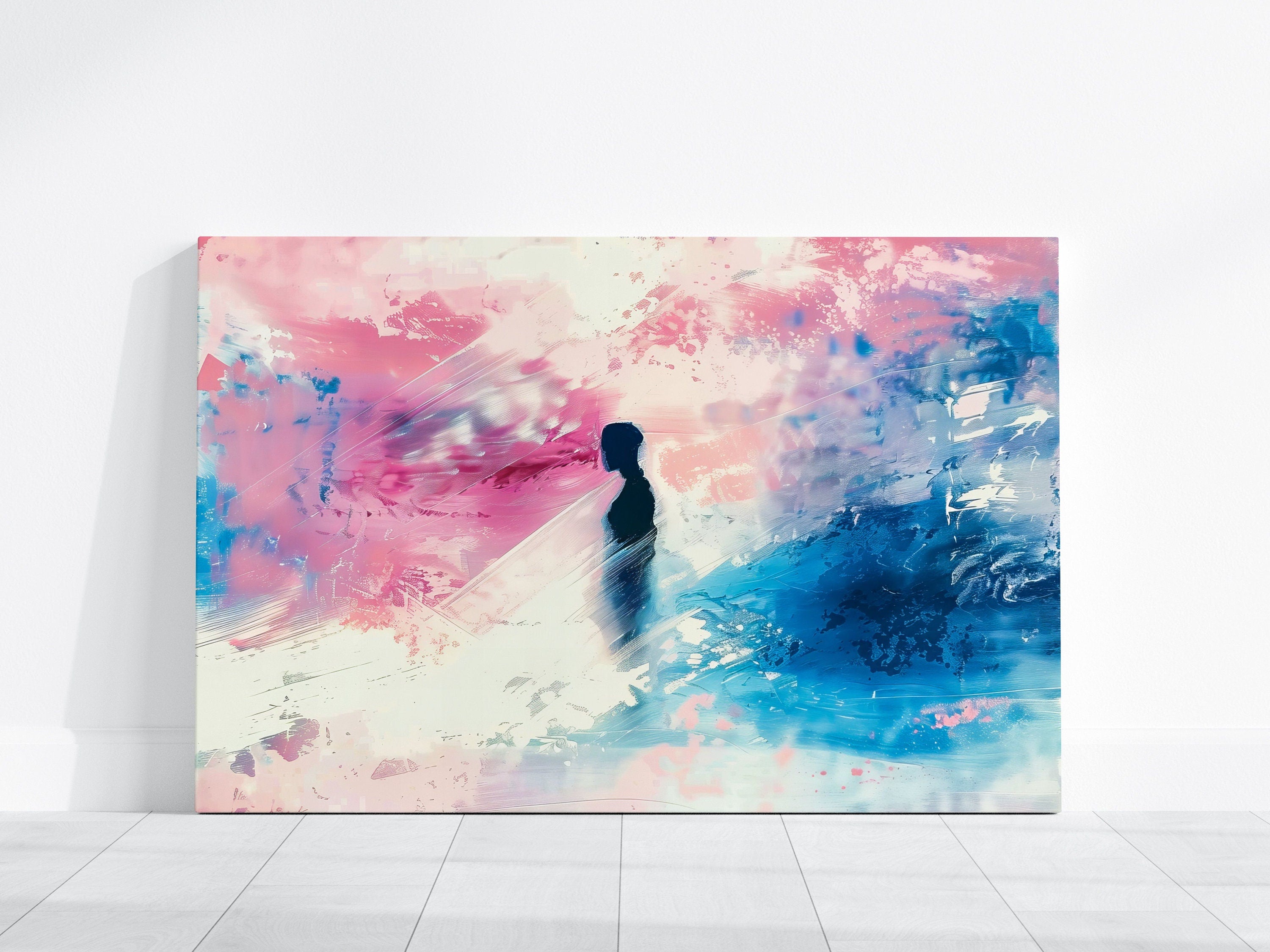 Fading Dreams: Silhouette in Abstract Watercolor Interactive Wall Art