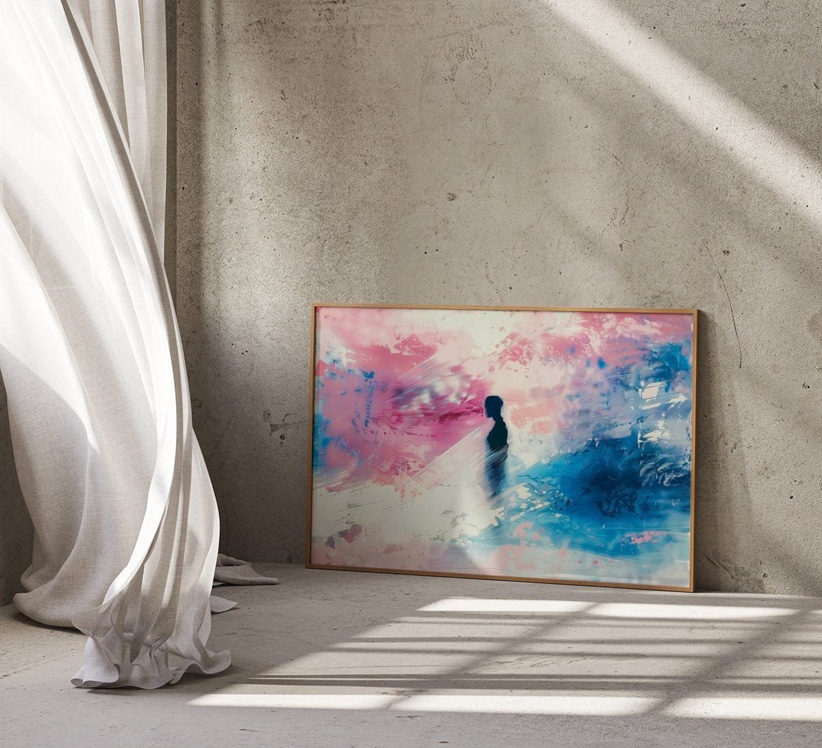 Fading Dreams: Silhouette in Abstract Watercolor Interactive Wall Art