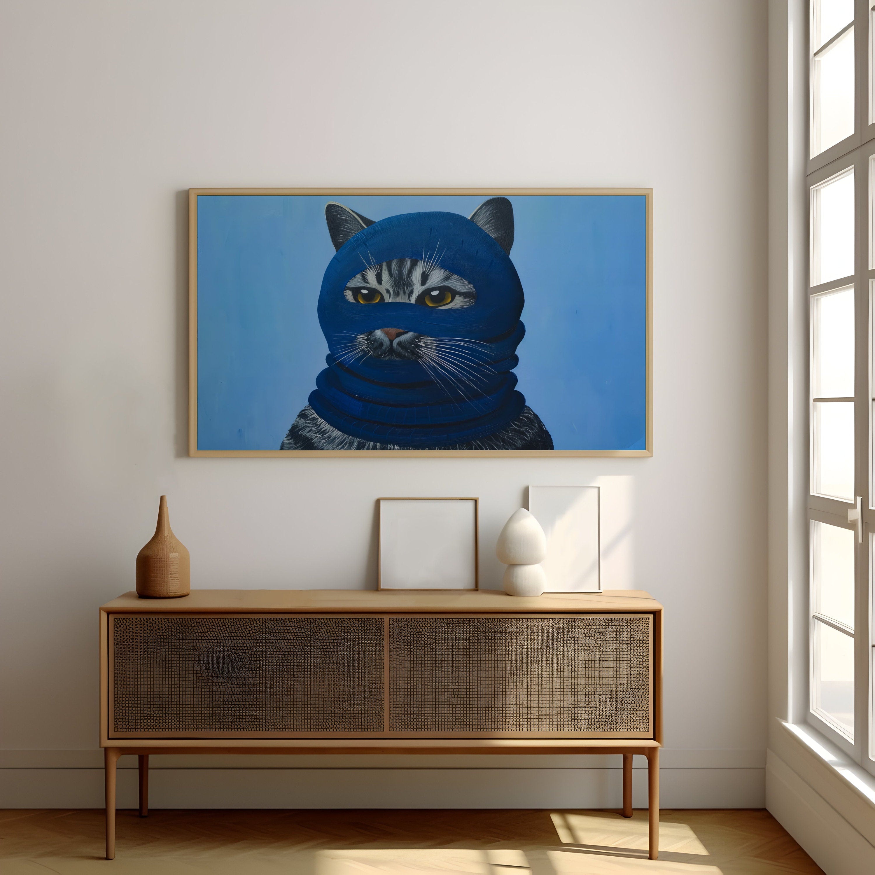 Masked Majesty Cat Minimalist Art Interactive Wall Art