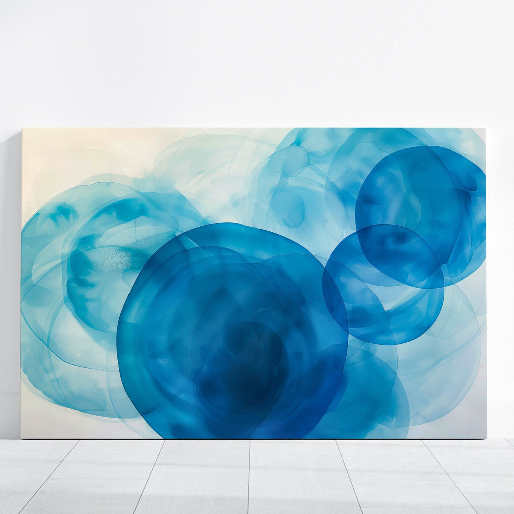 Azure Echoes: Serene Blue Abstract Watercolor Circles | Modern & Calming Wall Decor
