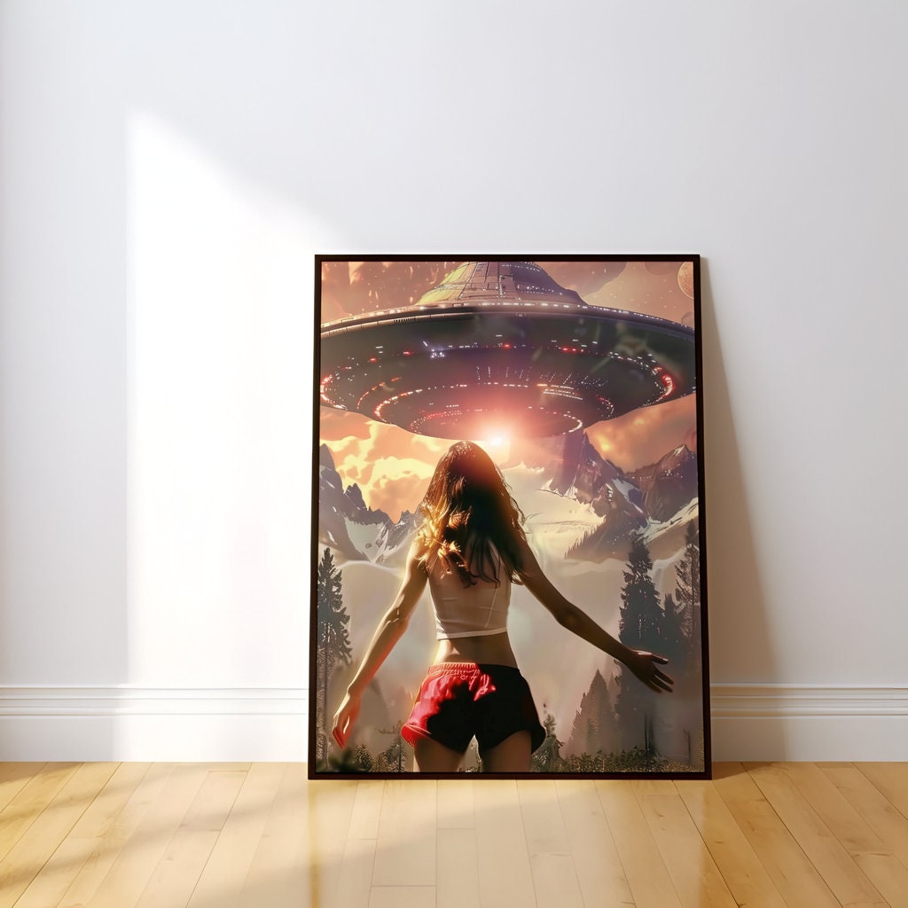 The Arrival: Sci-Fi Spaceship & Mountain Landscape | Cinematic & Adventurous Wall Art