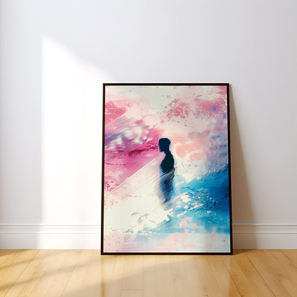 Fading Dreams: Silhouette in Abstract Watercolor Interactive Wall Art