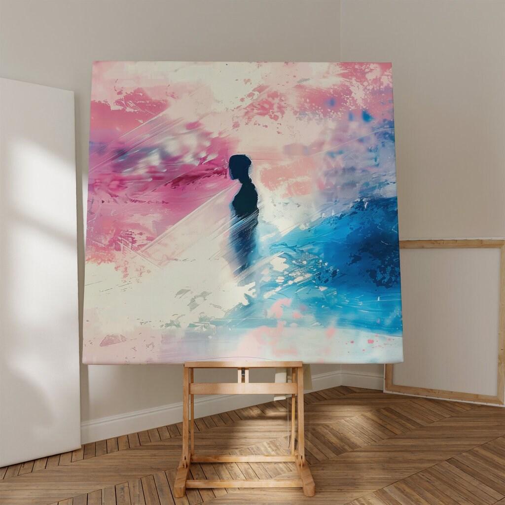 Fading Dreams: Silhouette in Abstract Watercolor Interactive Wall Art