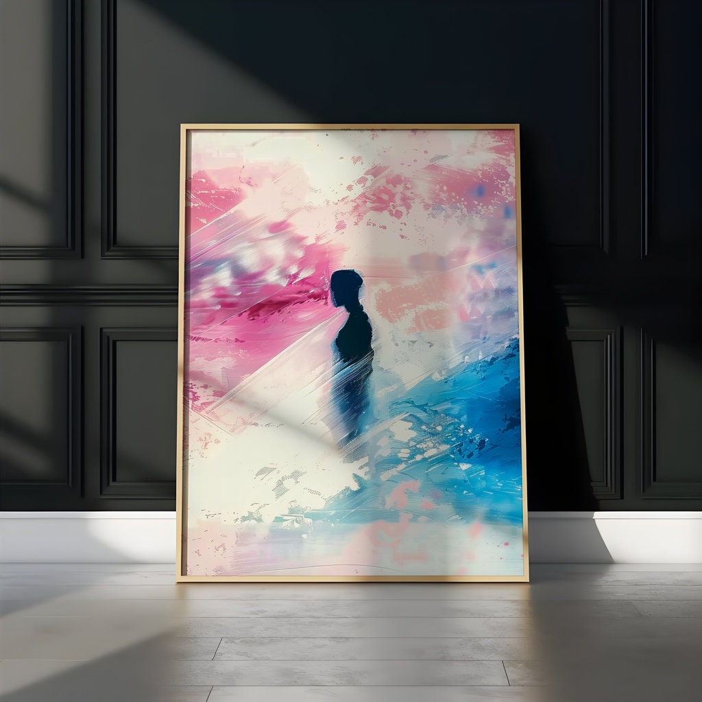 Fading Dreams: Silhouette in Abstract Watercolor Interactive Wall Art