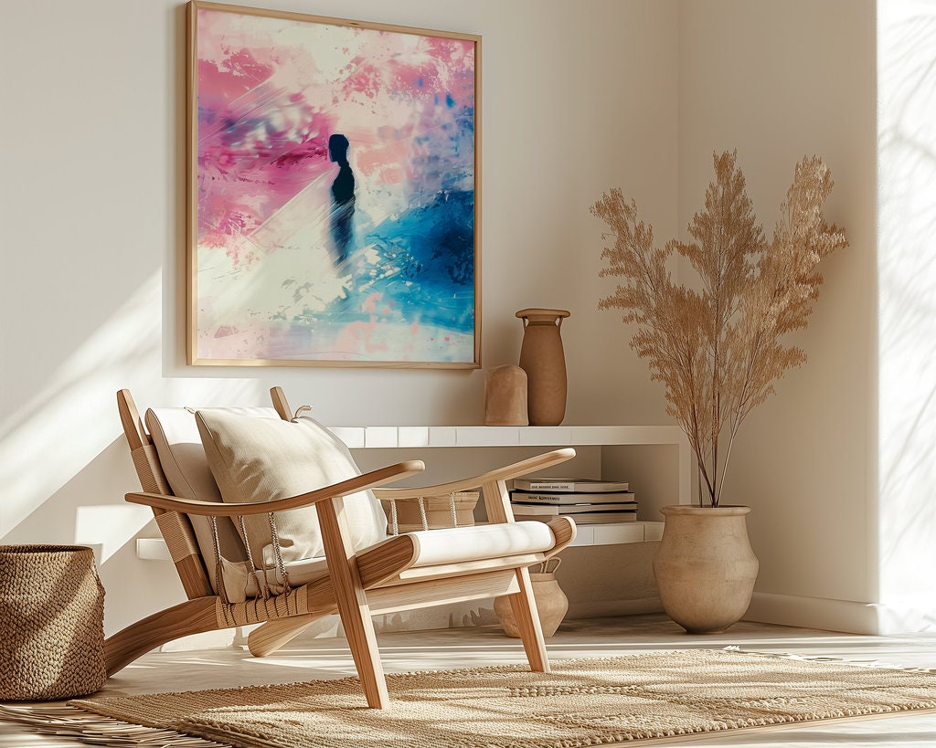 Fading Dreams: Silhouette in Abstract Watercolor Interactive Wall Art