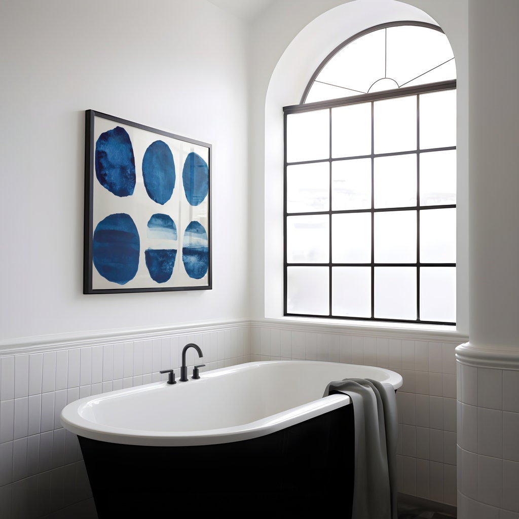 Indigo Harmony: Seven Circles Minimalist Watercolor | Modern & Serene Blue Abstract Art