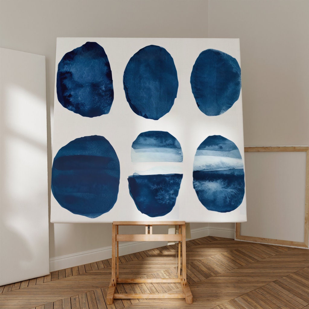 Indigo Harmony: Seven Circles Minimalist Watercolor | Modern & Serene Blue Abstract Art