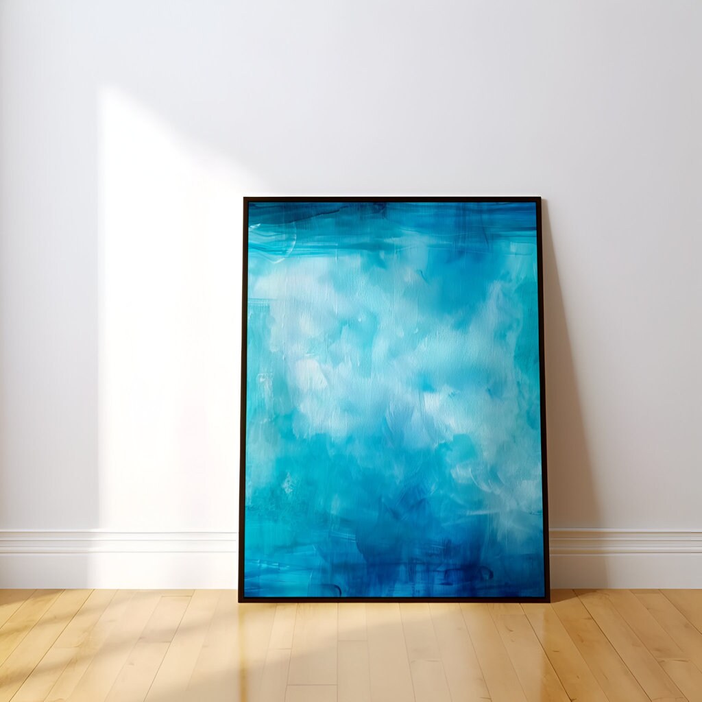 Oceanic Dreamscape: Abstract Blue Wave Art Print | Serene & Modern Framed Wall Decor