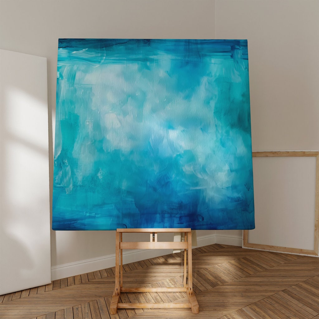 Oceanic Dreamscape: Abstract Blue Wave Art Print | Serene & Modern Framed Wall Decor