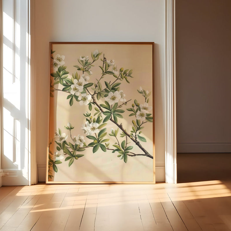 Vintage Botanical Print – Elegant White Flower Artwork | Classic Garden Wall Art